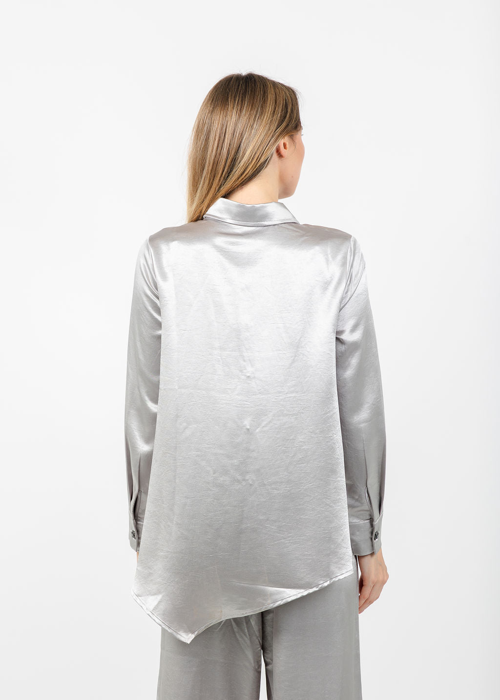 Terra Modern Asymmetric Blouse in Light Taupe available at Barbara Katz