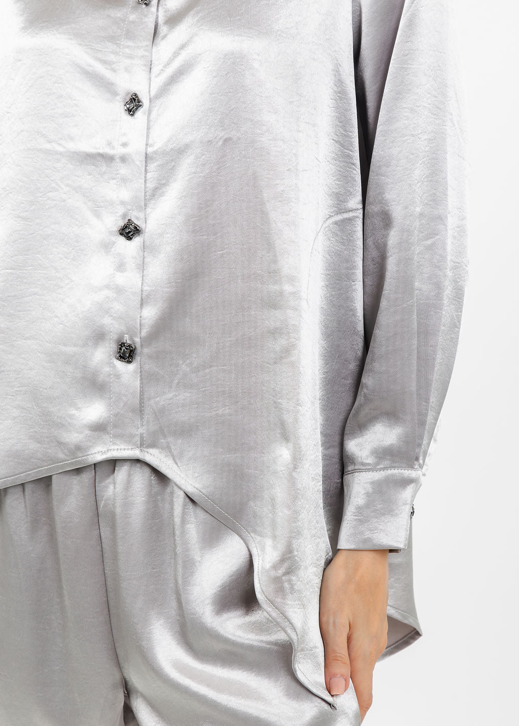 Terra Modern Asymmetric Blouse in Light Taupe available at Barbara Katz