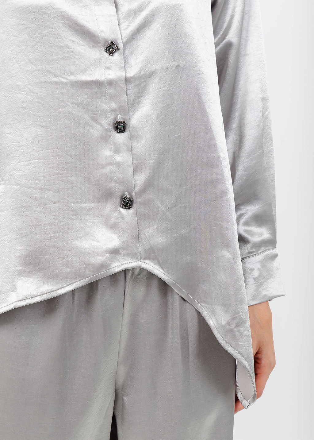 Terra Modern Asymmetric Blouse in Light Taupe available at Barbara Katz