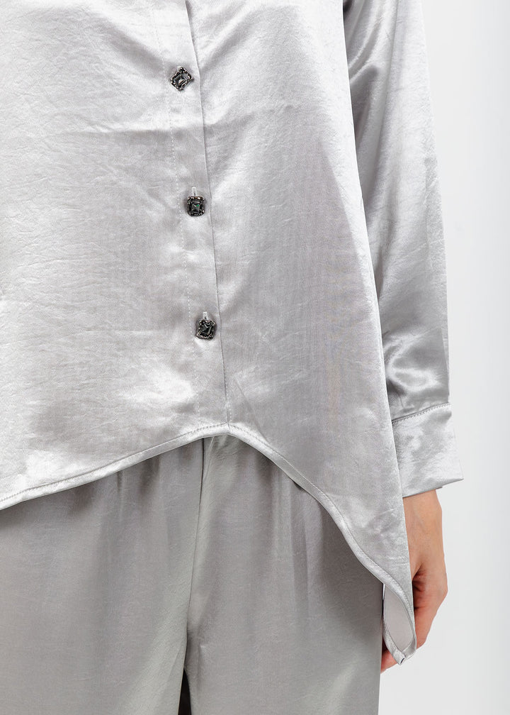 Terra Modern Asymmetric Blouse in Light Taupe available at Barbara Katz