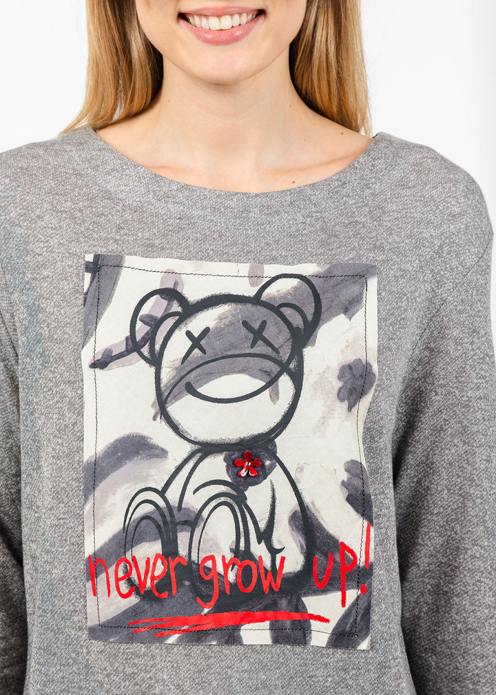 Terra Never Grow Up Graphic Sweater in Cement available at Barbara Katz