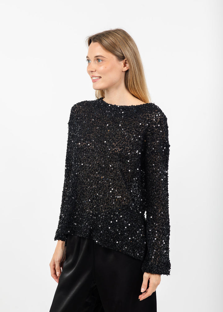 Terra Quinn Boat Neck Sequin Top in Black available at Barbara Katz