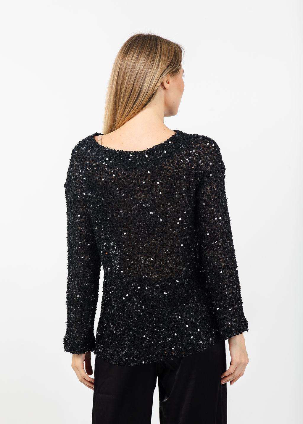 Terra Quinn Boat Neck Sequin Top in Black available at Barbara Katz