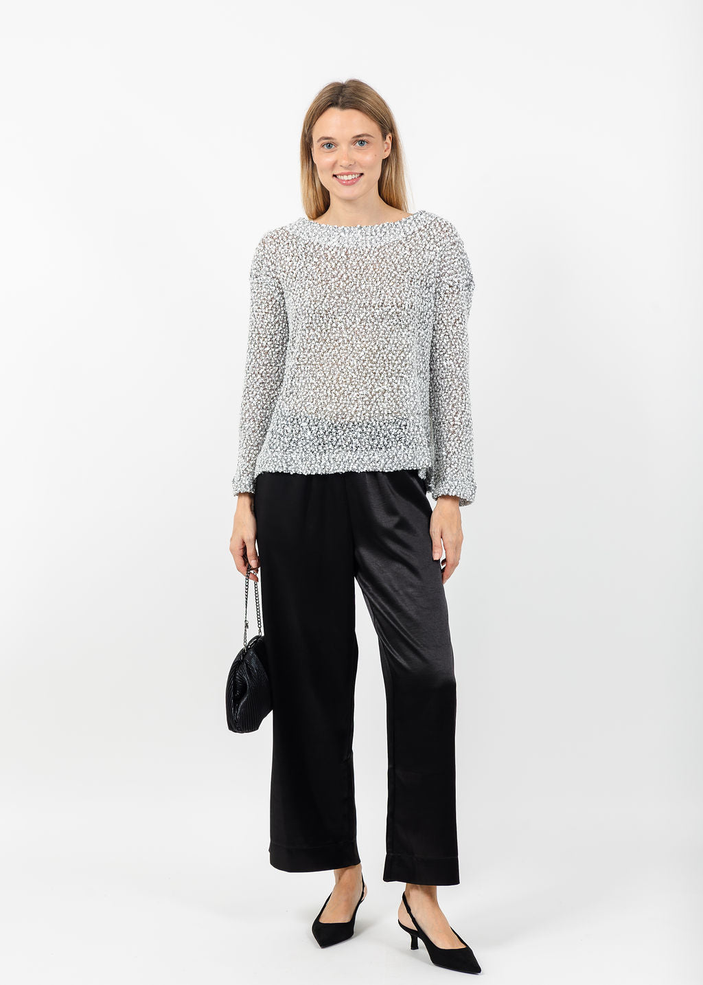 Terra Quinn Boat Neck Sequin Top in White available at Barbara Katz