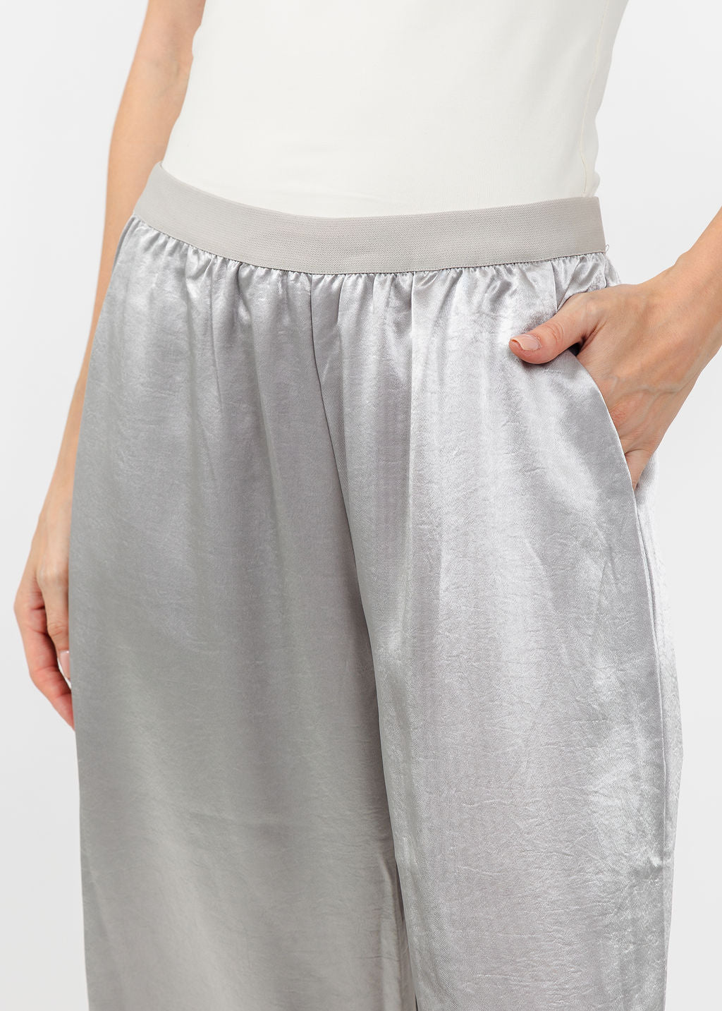 Terra Satin Pant in Light Taupe available at Barbara Katz