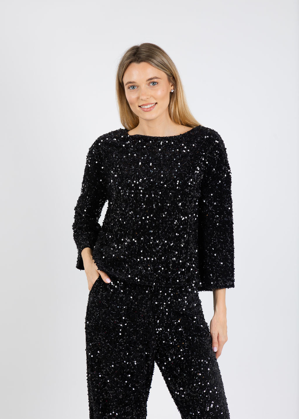 Terra Sparkle Tunic & Iana Pants in Black available at Barbara Katz