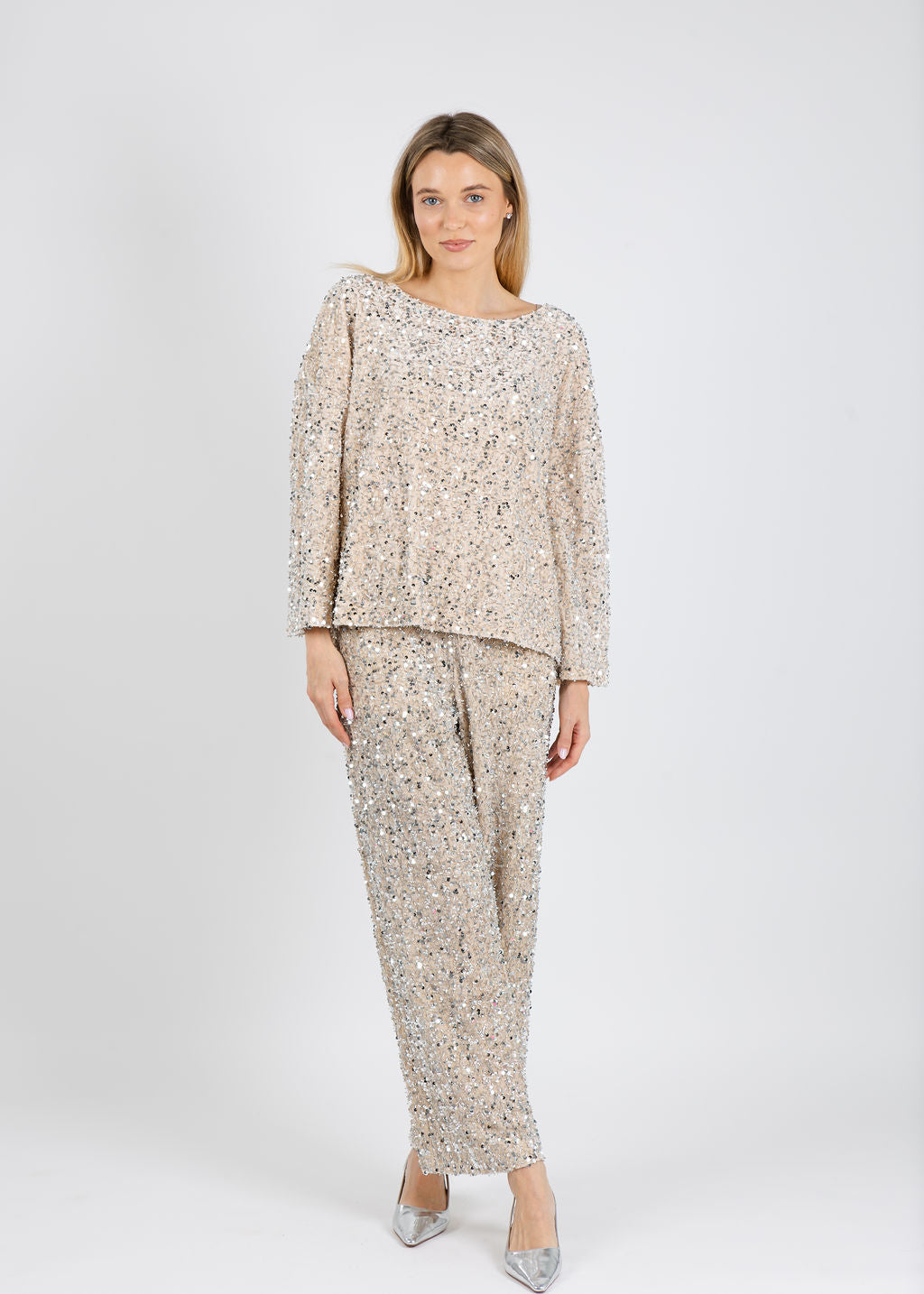 Terra Sparkle Tunic & Iana Pants in Champagne available at Barbara Katz