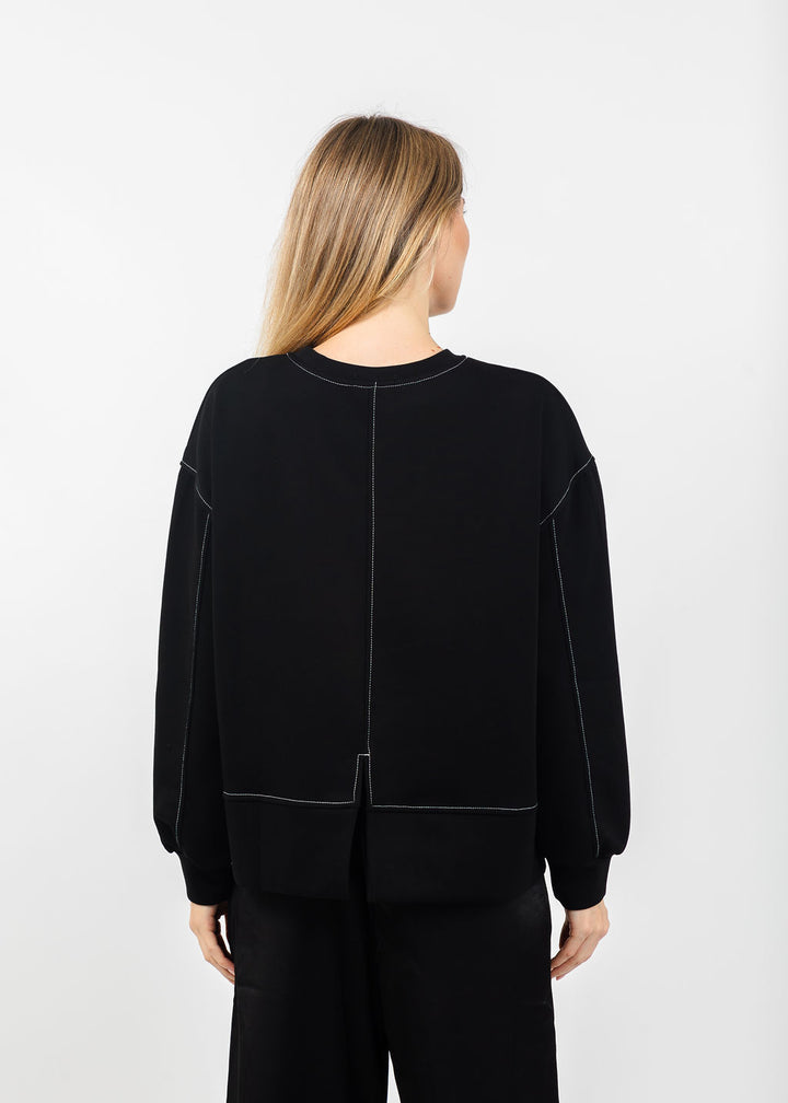 Terra Stitch &amp; 3D Floral Appliques Sweater in Black available at Barbara Katz