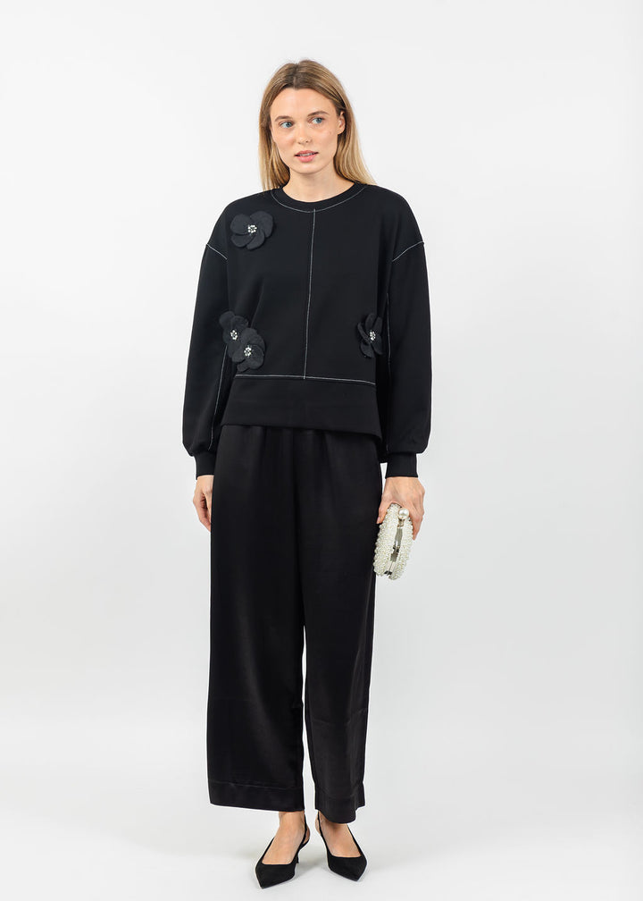 Terra Stitch &amp; 3D Floral Appliques Sweater in Black available at Barbara Katz