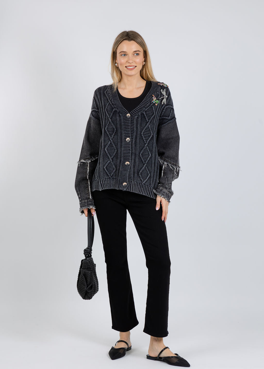Terra Tish Cardigan in Black available at Barbara Katz