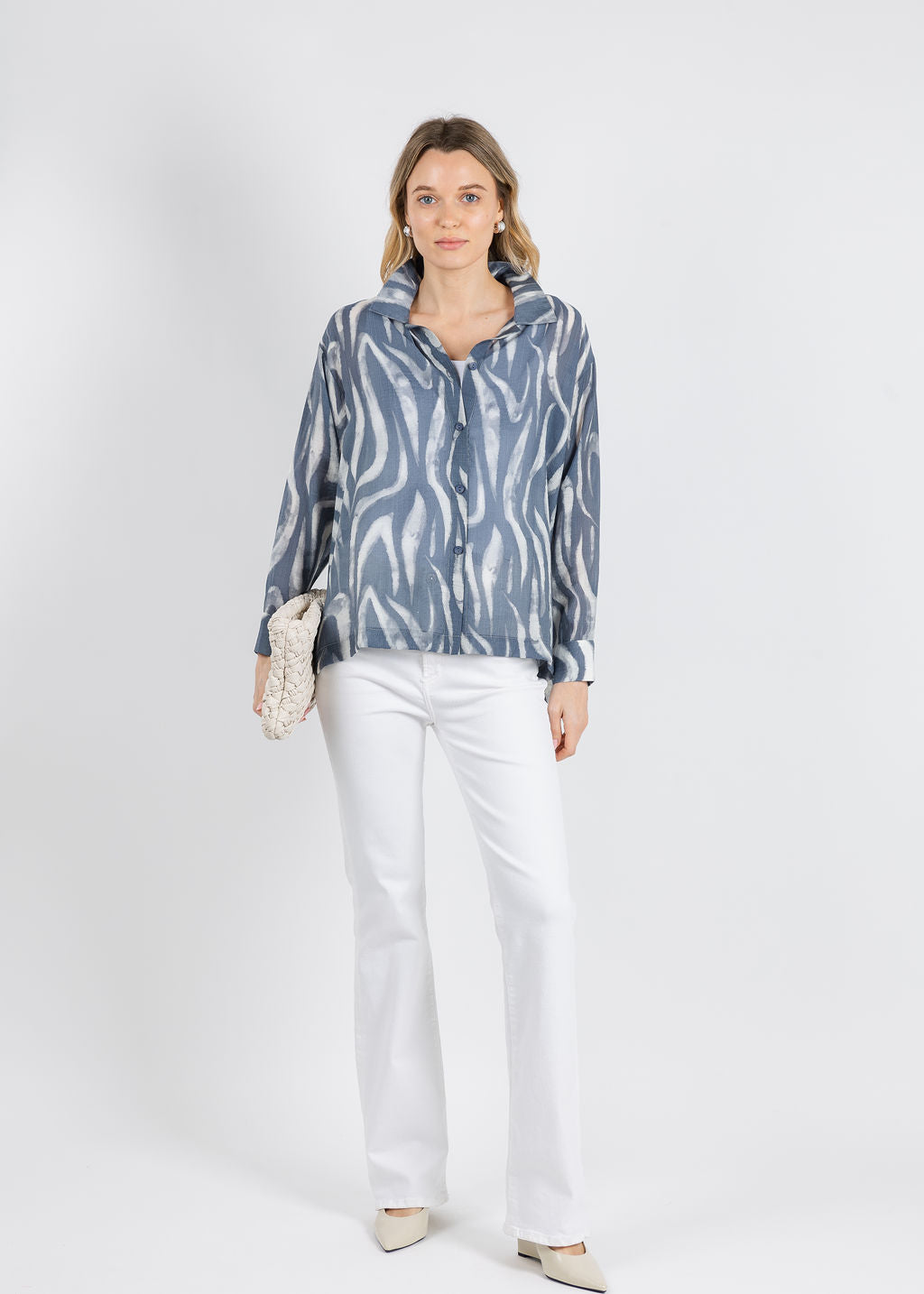 Terra Zebra Blouse in Blue/White available at Barbara Katz