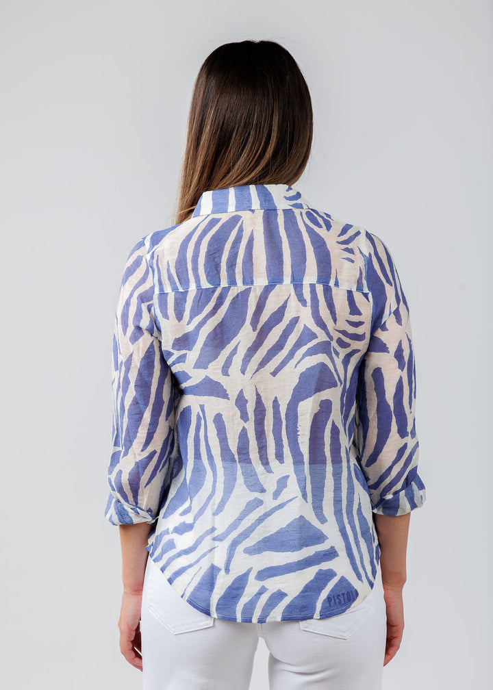 Terra Zebra Shirt in Blue Wind available at Barbara Katz