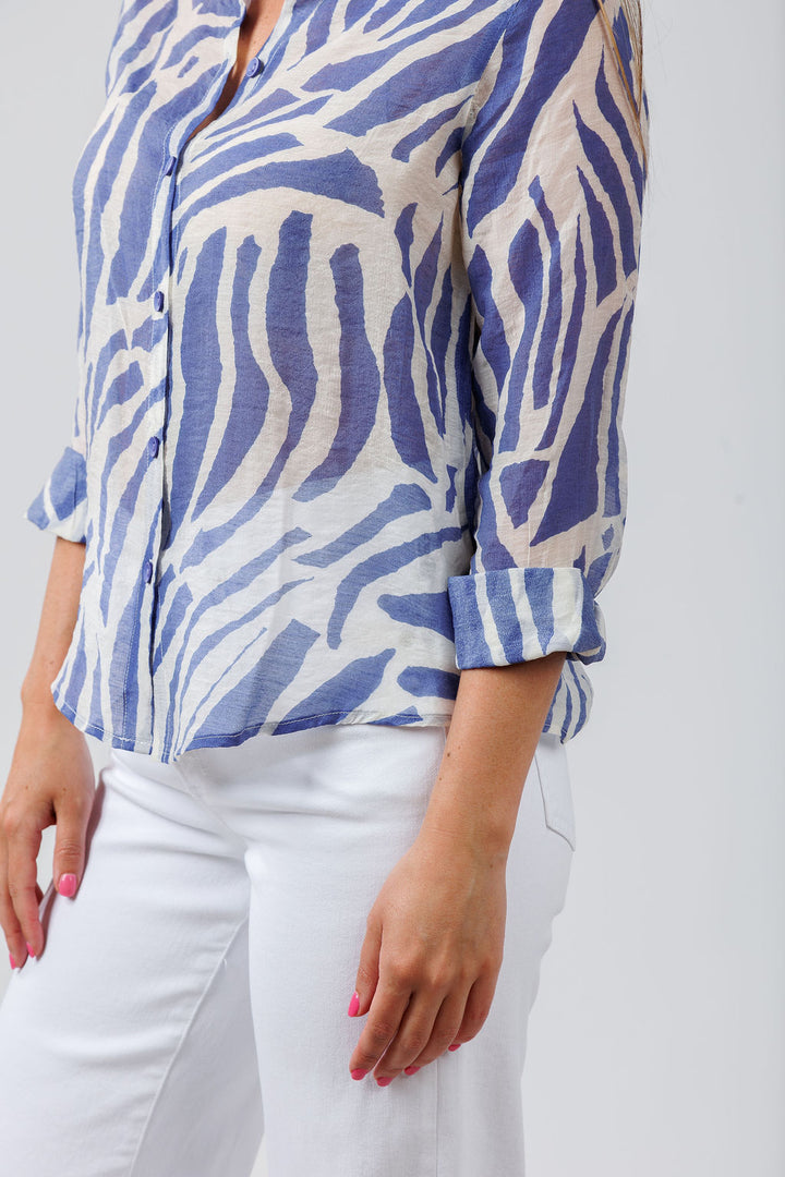 Terra Zebra Shirt in Blue Wind available at Barbara Katz