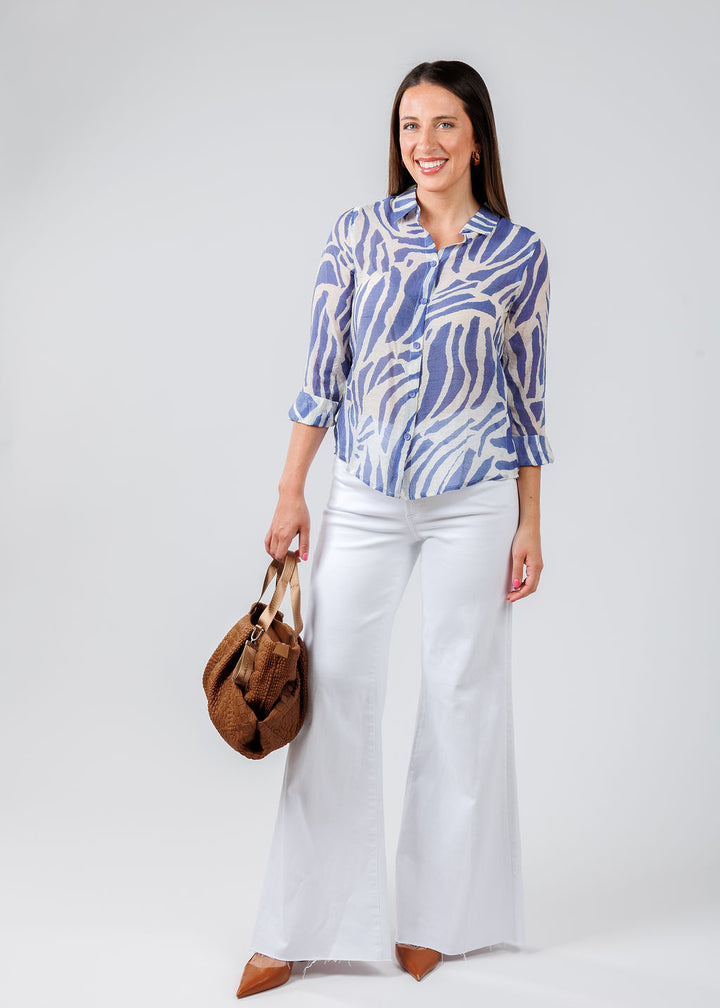 Terra Zebra Shirt in Blue Wind available at Barbara Katz