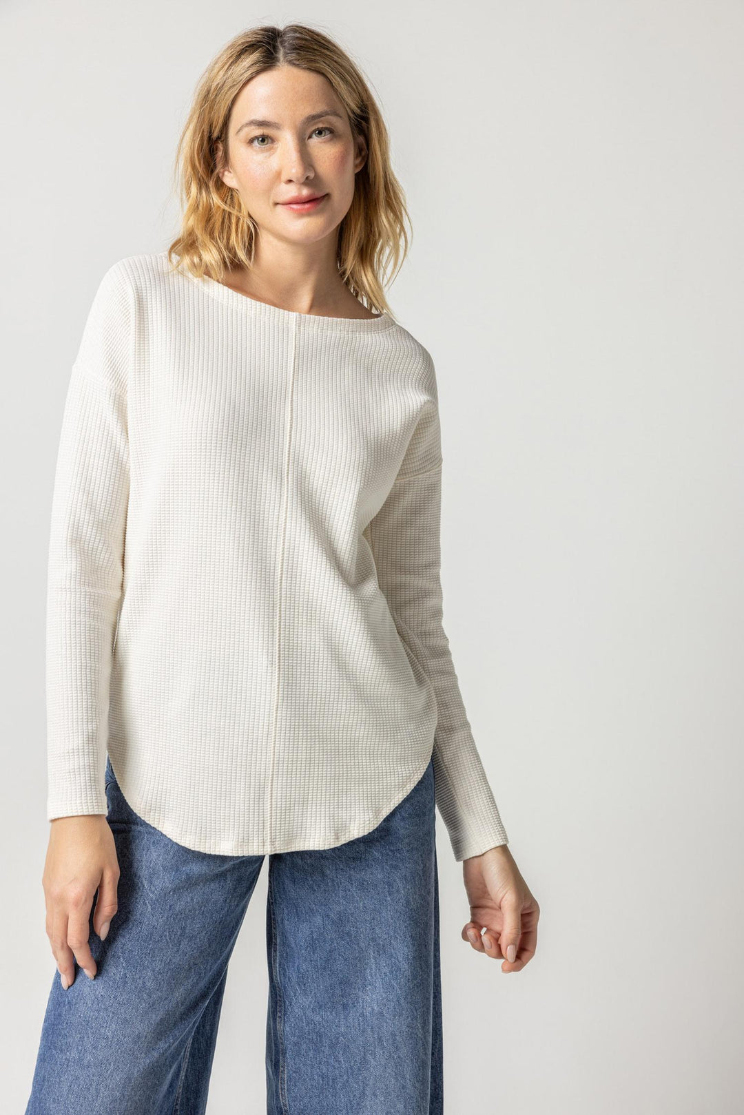 Textured Waffle Boatneck Tunic - Talc