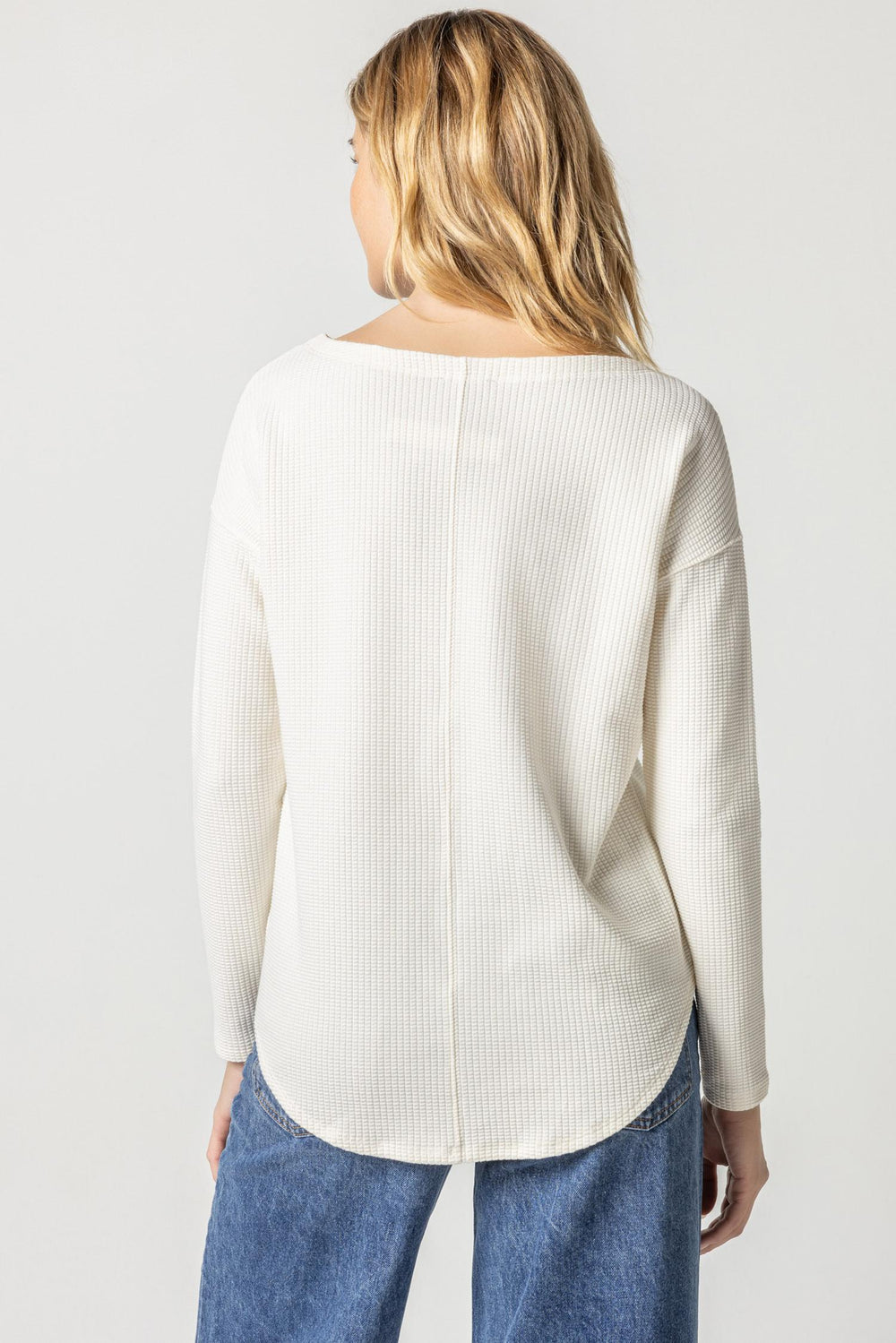Textured Waffle Boatneck Tunic - Talc