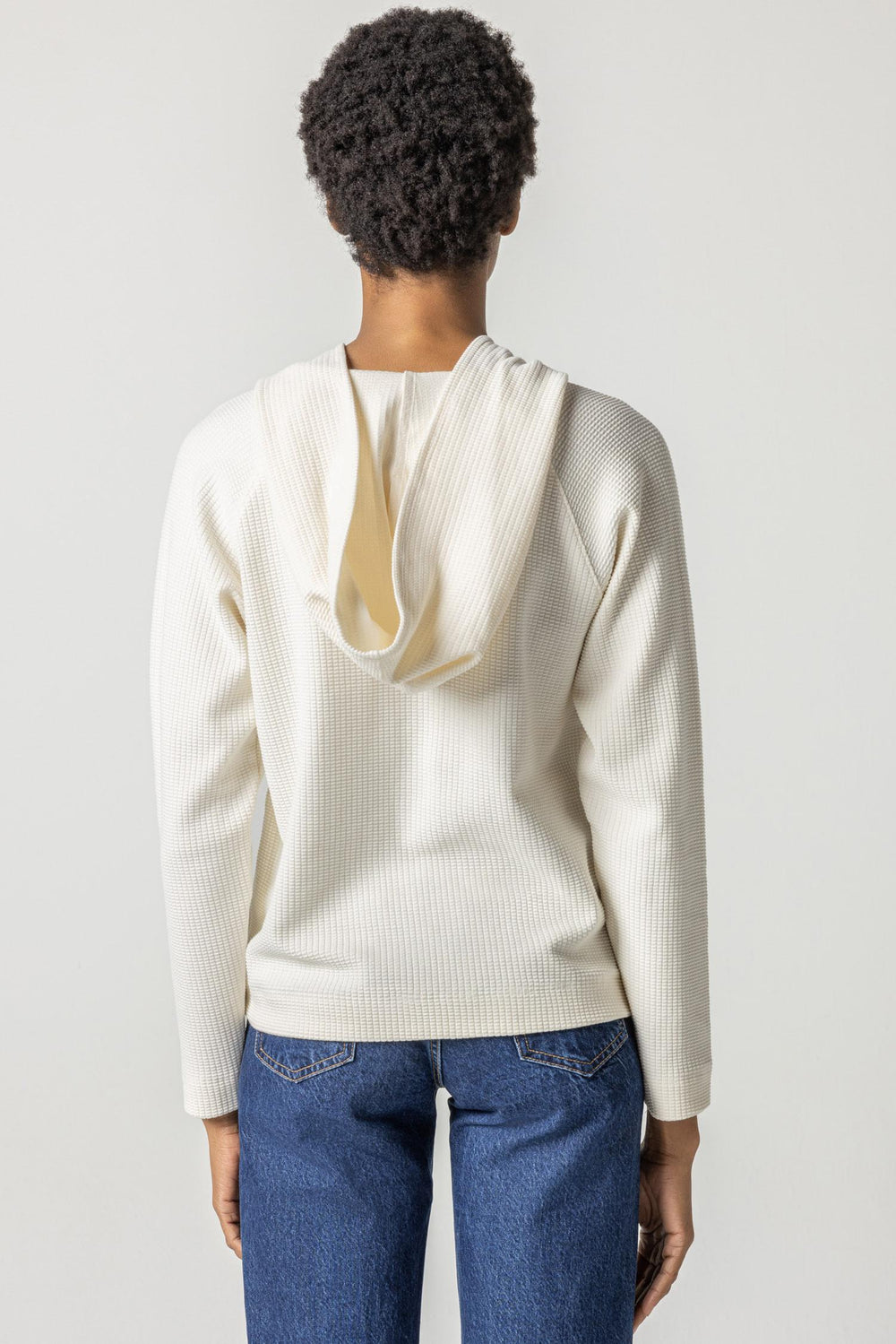 Textured Waffle Shawl Collar Hoodie - Talc