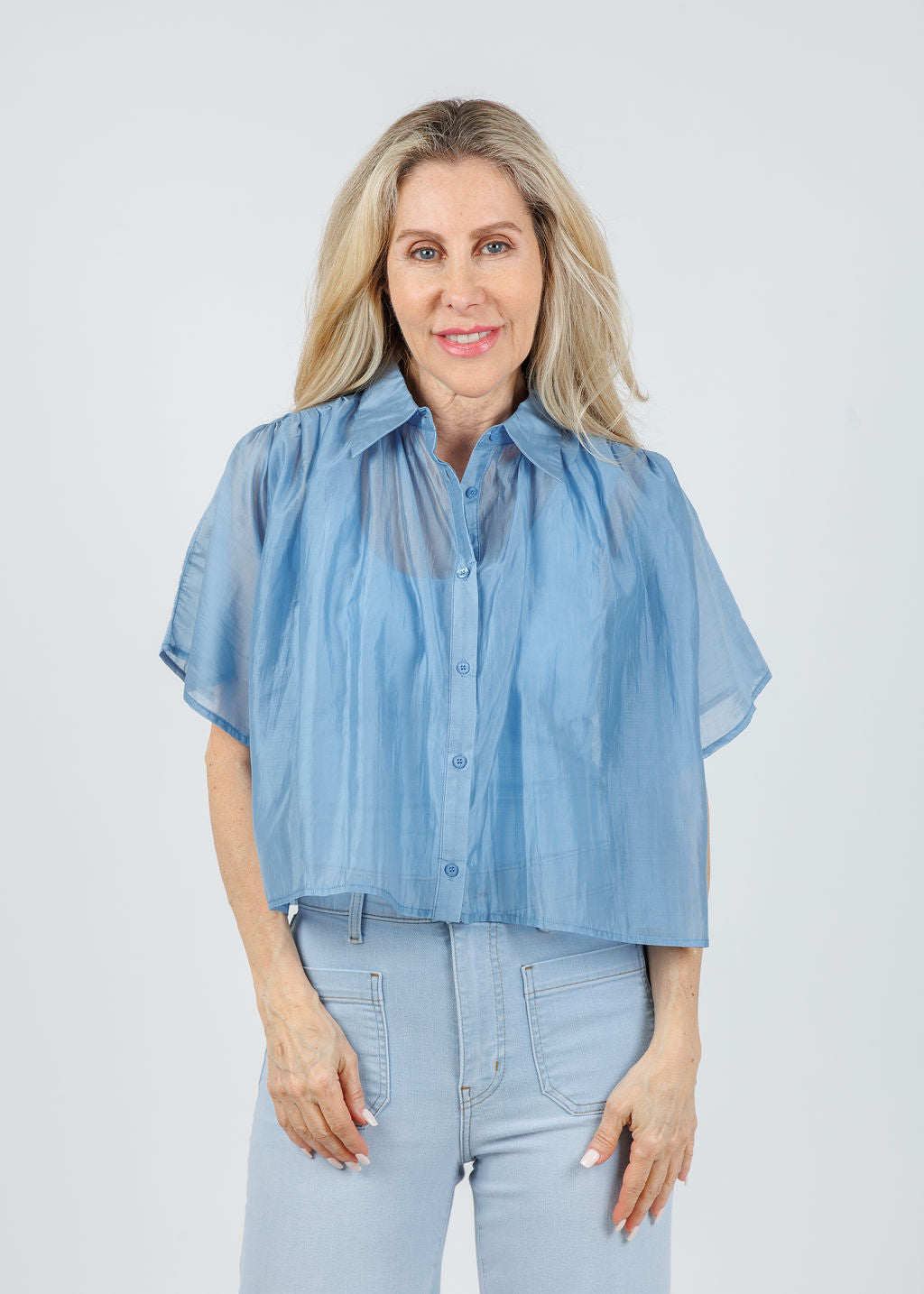 The Hayden Shirt in Cornflower Blue available at Barbara Katz