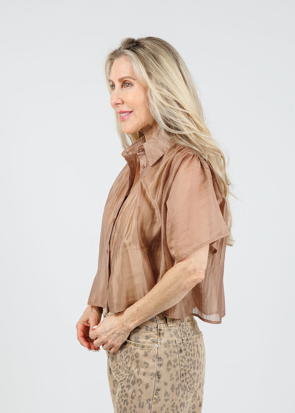 The Shirt The Hayden Shirt in Tan available at Barbara Katz