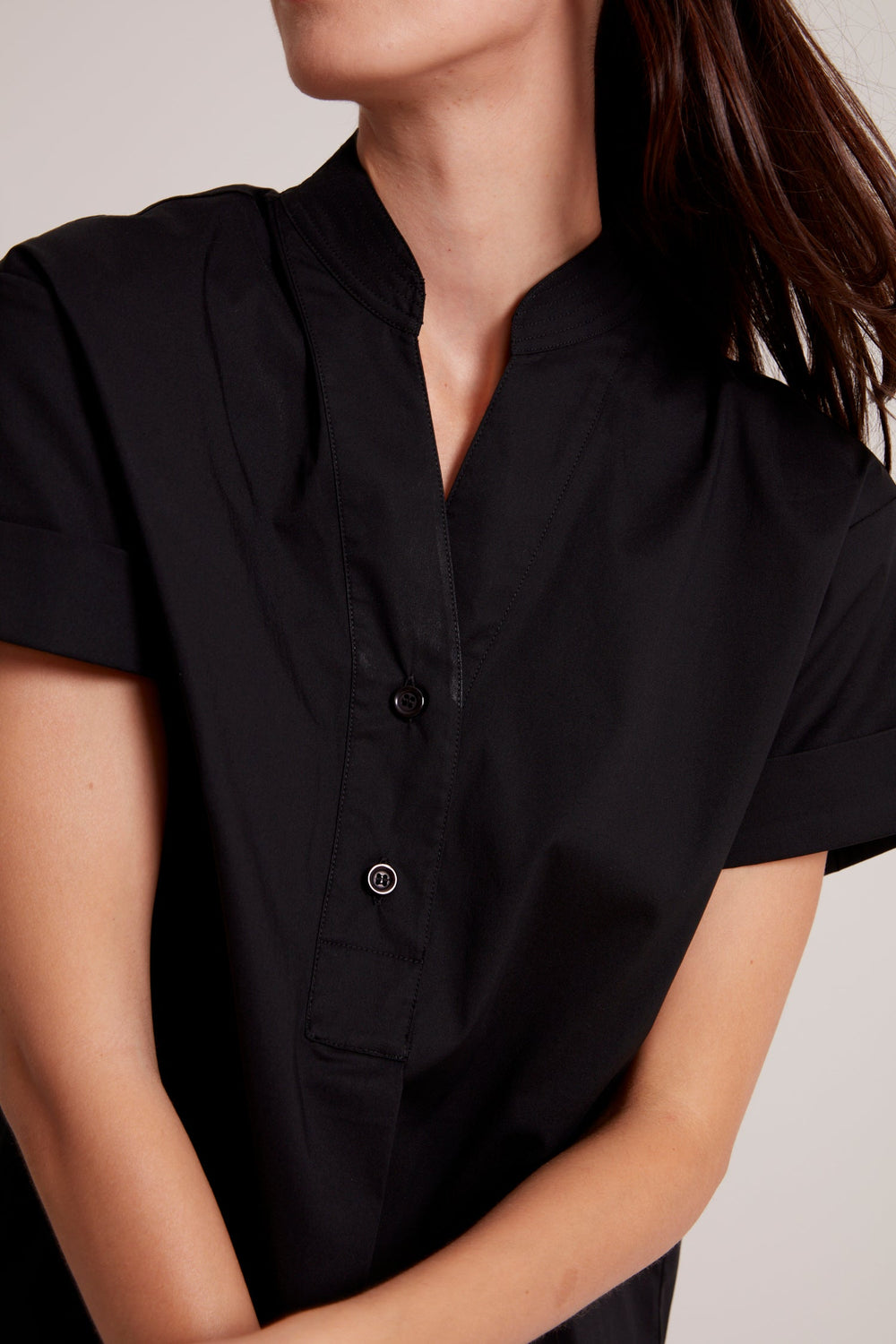Adroit Atelier Theo Short Pullover Cap Sleeve Shirt in Black available at Barbara Katz