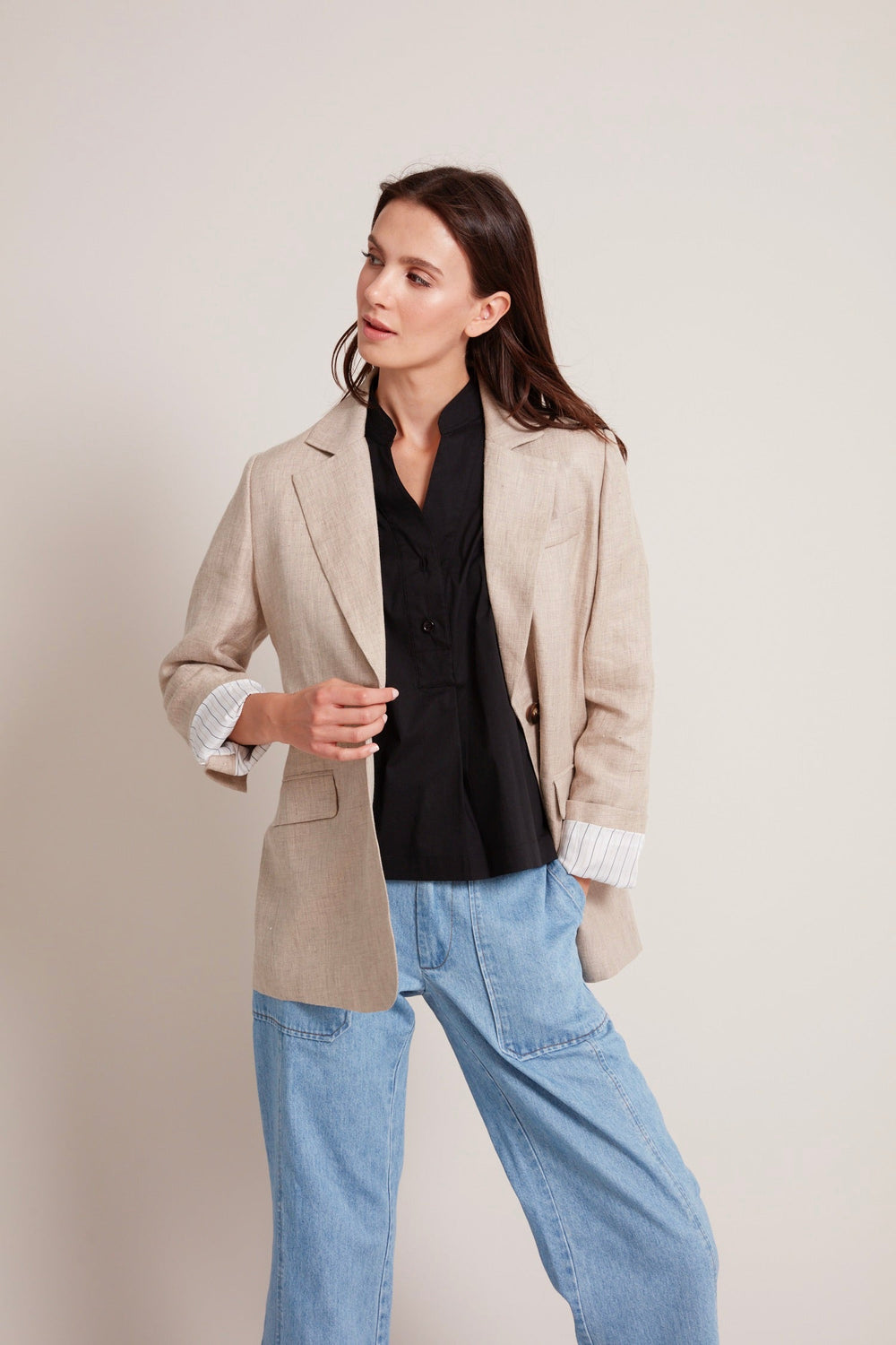 Adroit Atelier Jake Boyfriend Blazer Straight Cut in Sand available at Barbara Katz