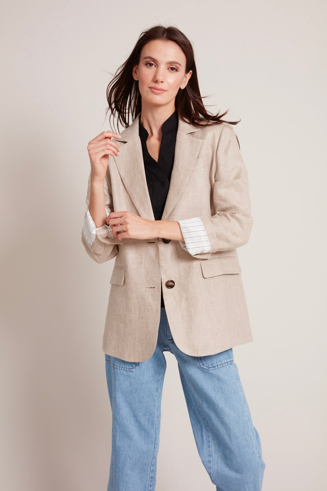 Adroit Atelier Jake Boyfriend Blazer Straight Cut in Sand available at Barbara Katz