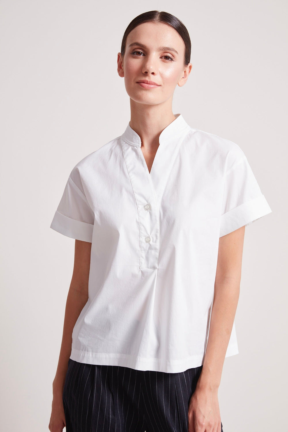 Adroit Atelier Theo Short Pullover Cap Sleeve Shirt in White available at Barbara Katz