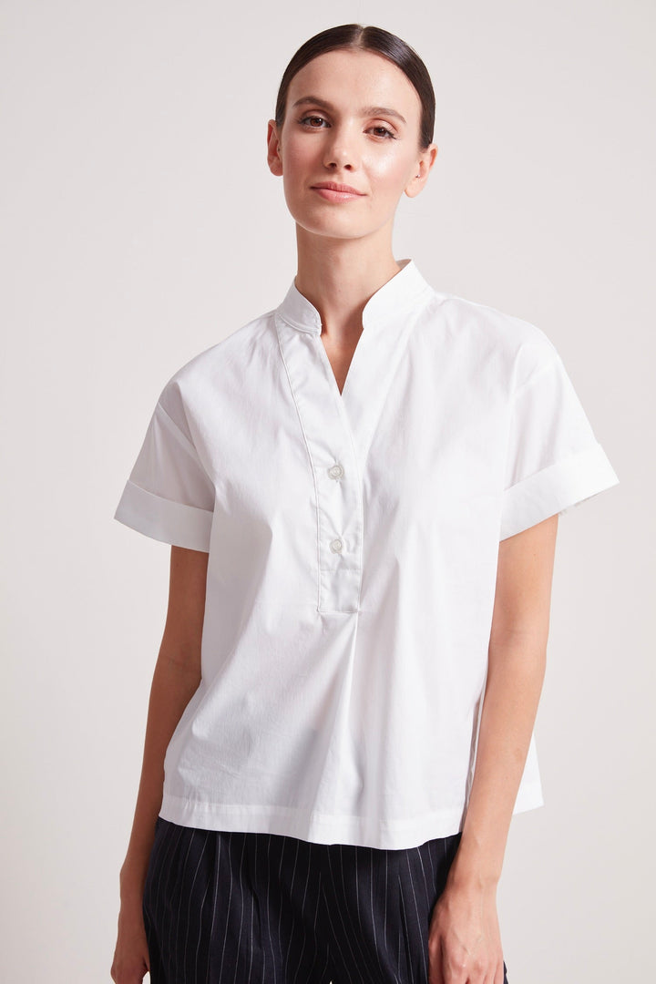 Adroit Atelier Theo Short Pullover Cap Sleeve Shirt in White available at Barbara Katz