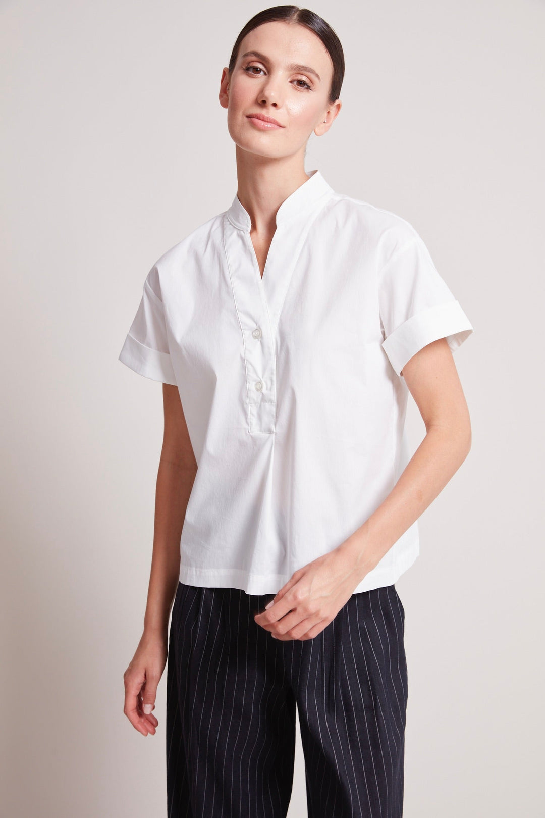 Adroit Atelier Theo Short Pullover Cap Sleeve Shirt in White available at Barbara Katz
