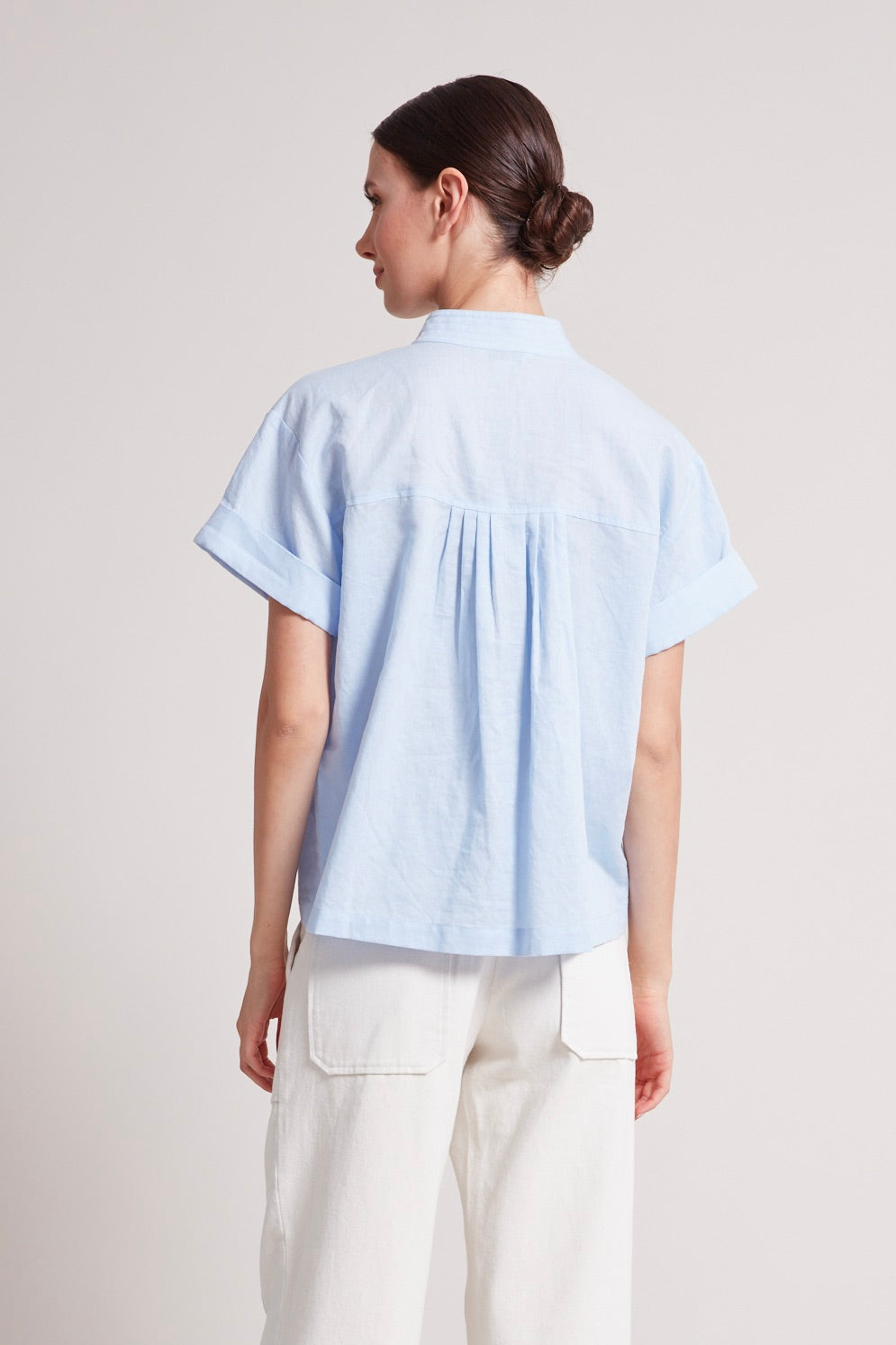 Adroit Atelier Theo Short Pullover Cap Sleeve Shirt in Skyway available at Barbara Katz