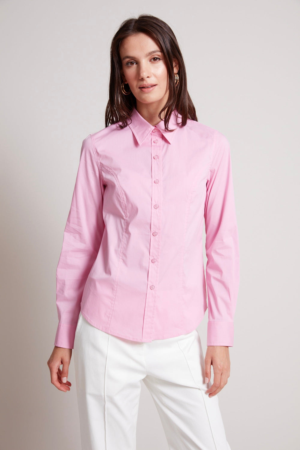 Adroit Atelier Tina Princess Cut Semi-Fitted Buttoned Down Stretch Shirt in Cotton Candy available at Barbara Katz