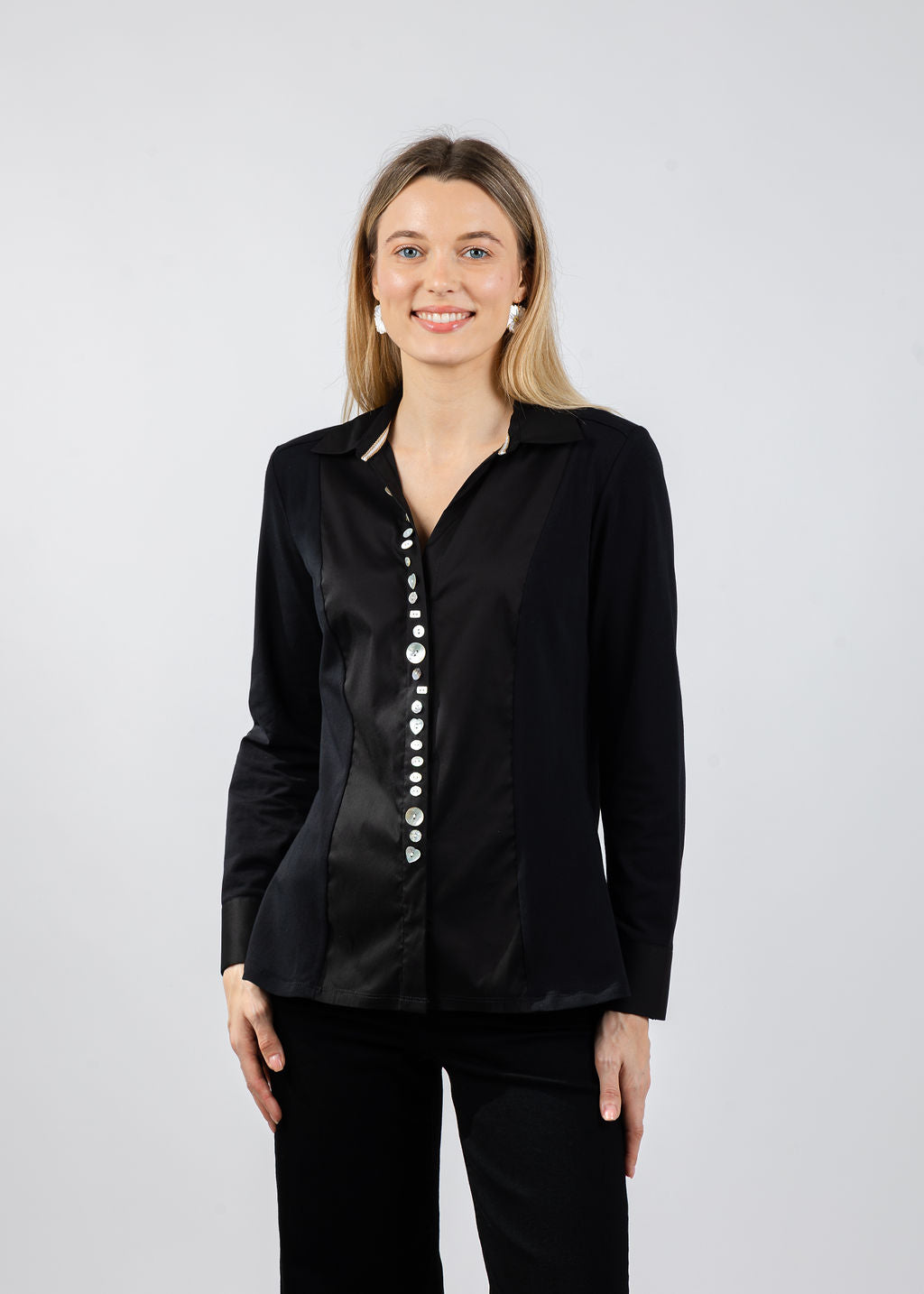 Tinta Alessandra Multi Button Blouse in Black available at Barbara Katz