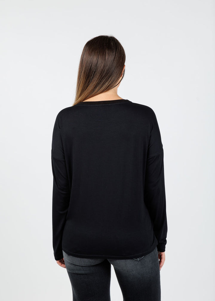 Tinta Emanuela Silky Crew Top in Black available at Barbara Katz