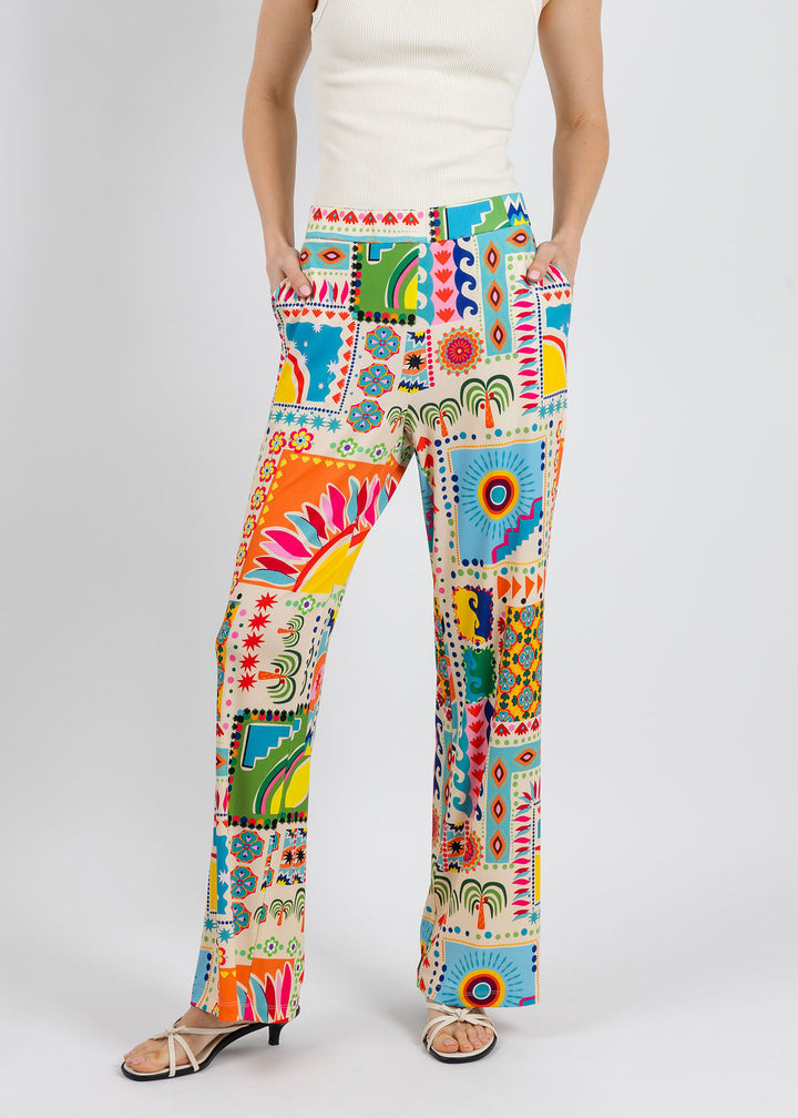 Tinta Satis Palazzo Printed Pants in Turquoise available at Barbara Katz