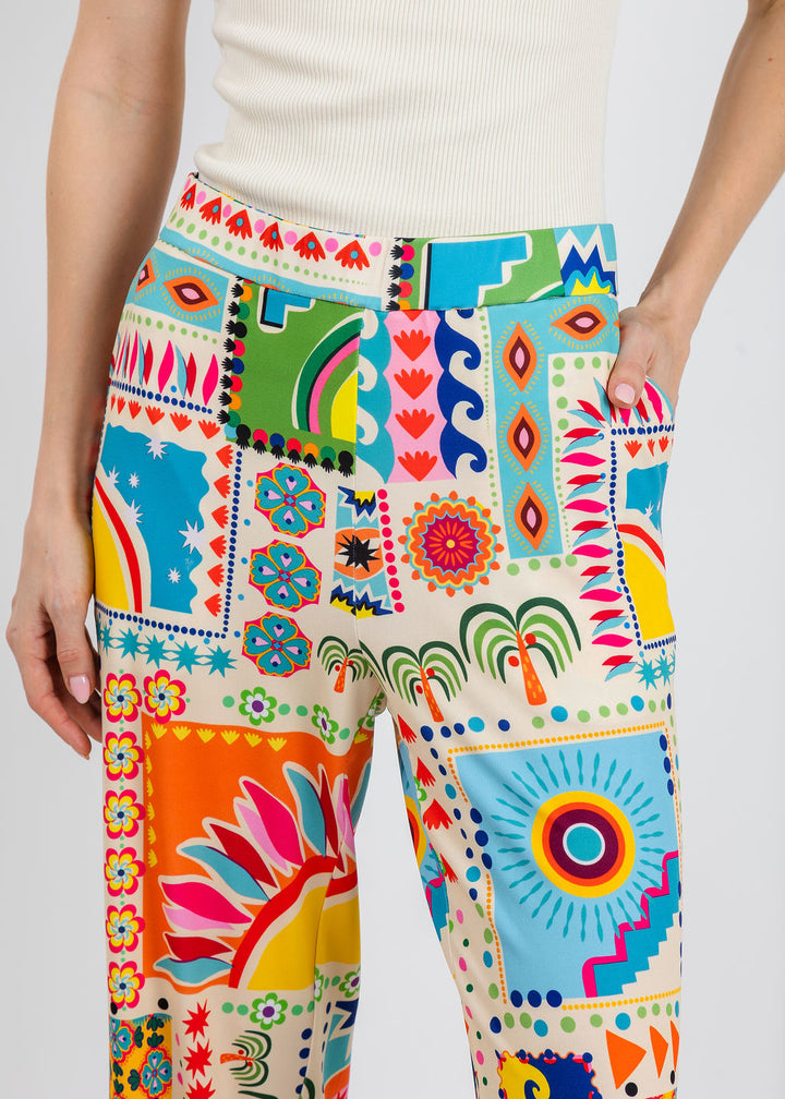 Tinta Satis Palazzo Printed Pants in Turquoise available at Barbara Katz