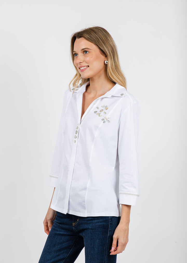 Tinta Velta Button Detail Blouse in White available at Barbara Katz