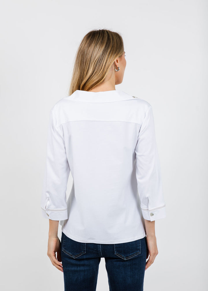 Tinta Velta Button Detail Blouse in White available at Barbara Katz