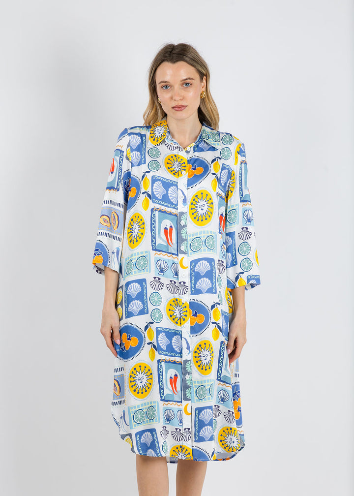 Tinta Yasmin Printed Dress in Denim available at Barbara Katz