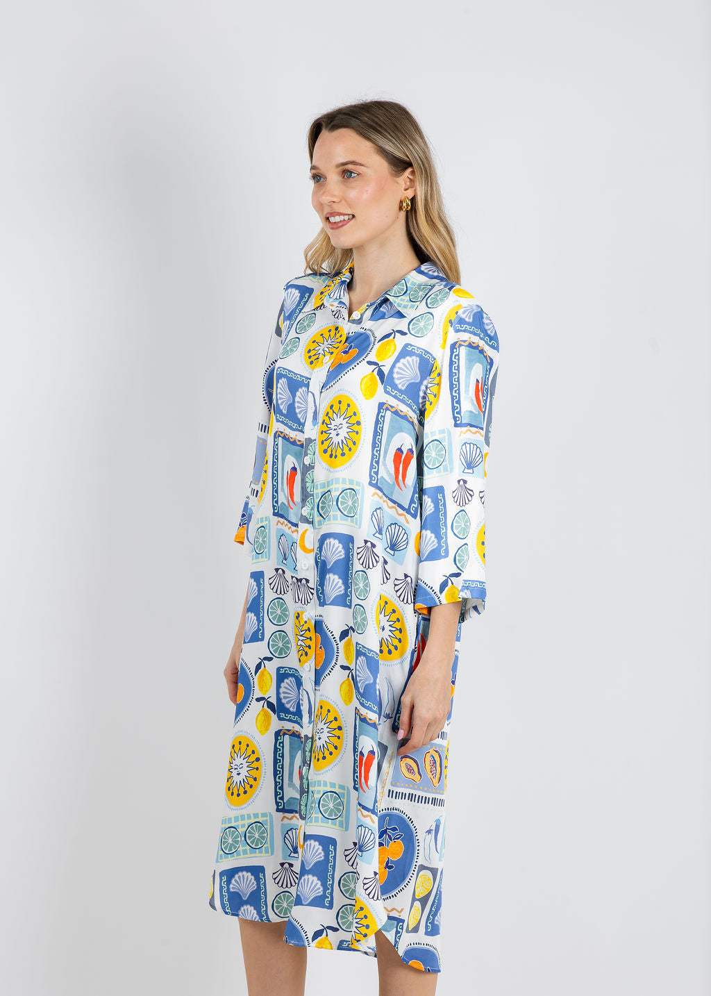 Tinta Yasmin Printed Dress in Denim available at Barbara Katz