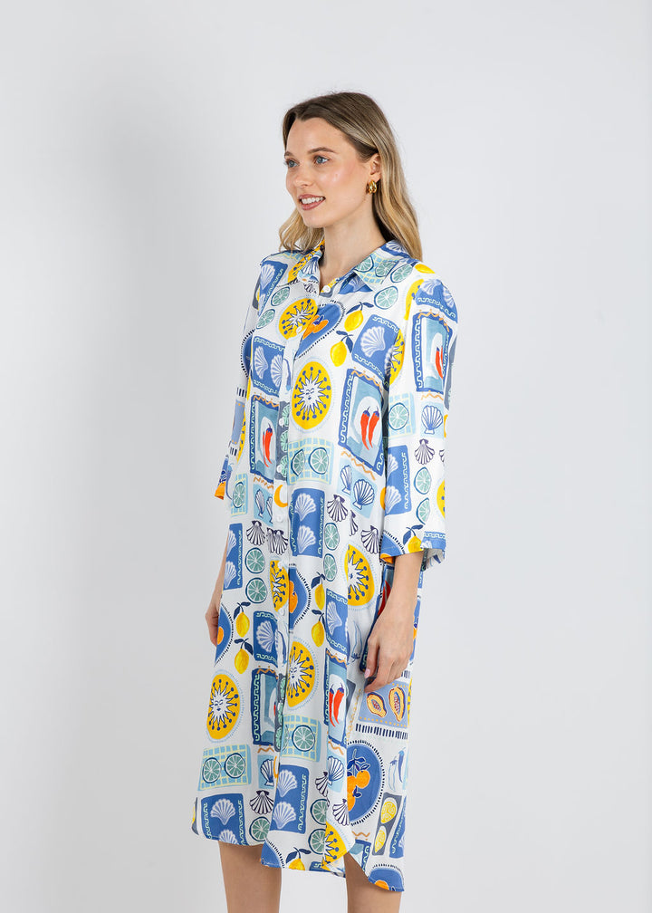 Tinta Yasmin Printed Dress in Denim available at Barbara Katz