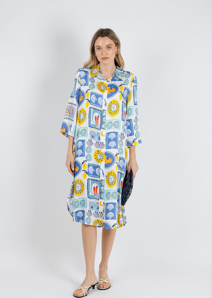 Tinta Yasmin Printed Dress in Denim available at Barbara Katz