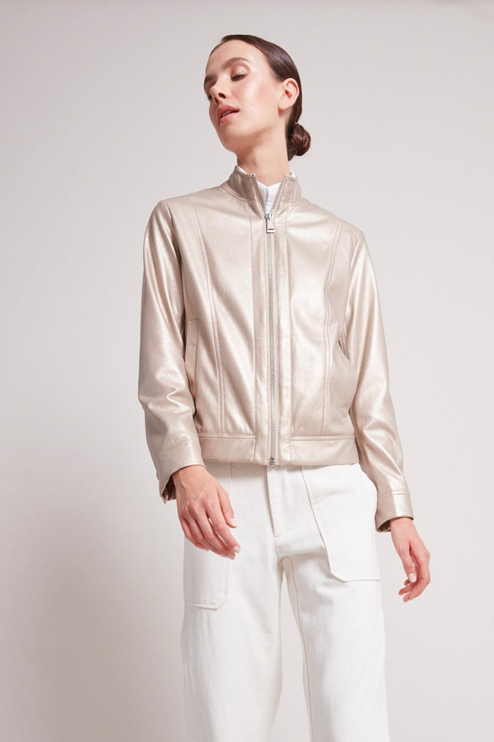 Adroit Atelier Tommy Vegan Leather Moto Jacket in Metallic Beige available at Barbara Katz