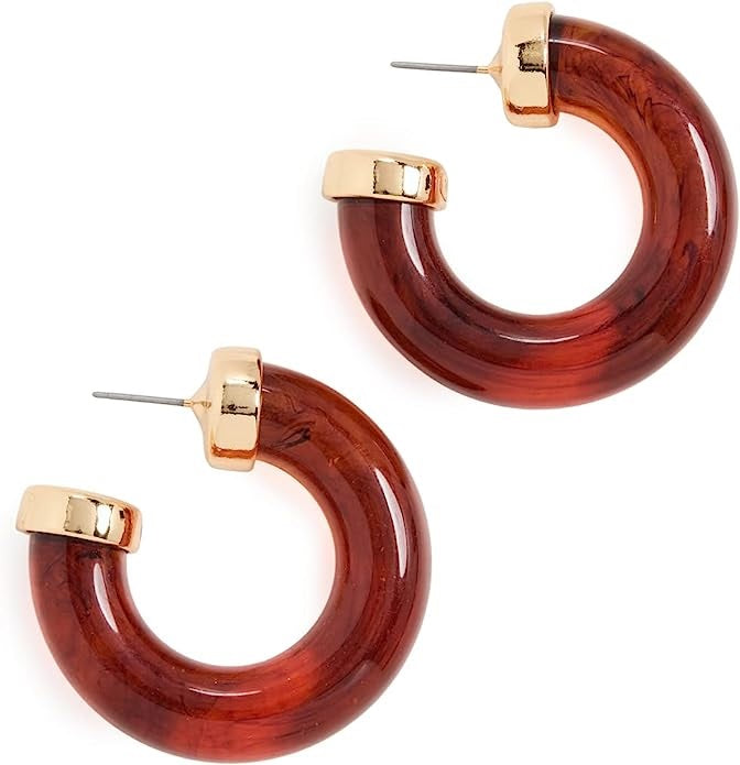 Tortoise with Polished Gold Ends Tube Hoop Pierced Earrings