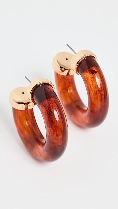 Tortoise with Polished Gold Ends Tube Hoop Pierced Earrings