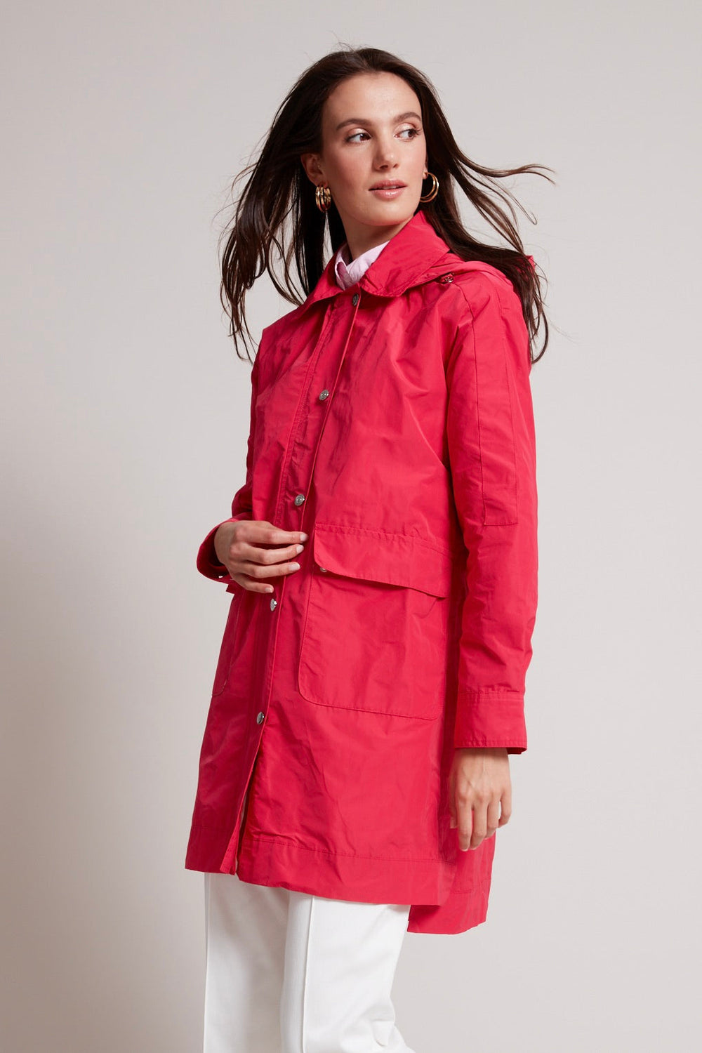 Adroit Atelier Tori Removable Hooded Raincoat in Raspberry available at Barbara Katz