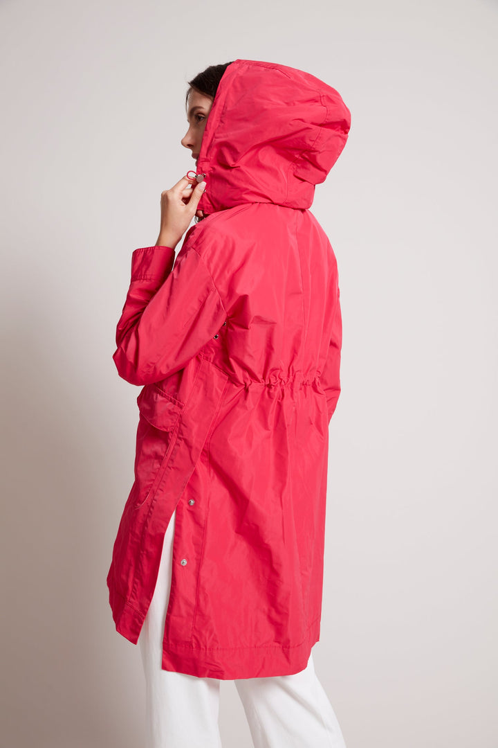 Adroit Atelier Tori Removable Hooded Raincoat in Raspberry available at Barbara Katz