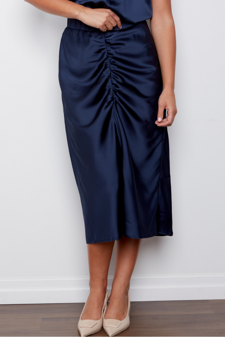 Cayleen Tulip Shaped Elastic Waist Skirt - Navy
