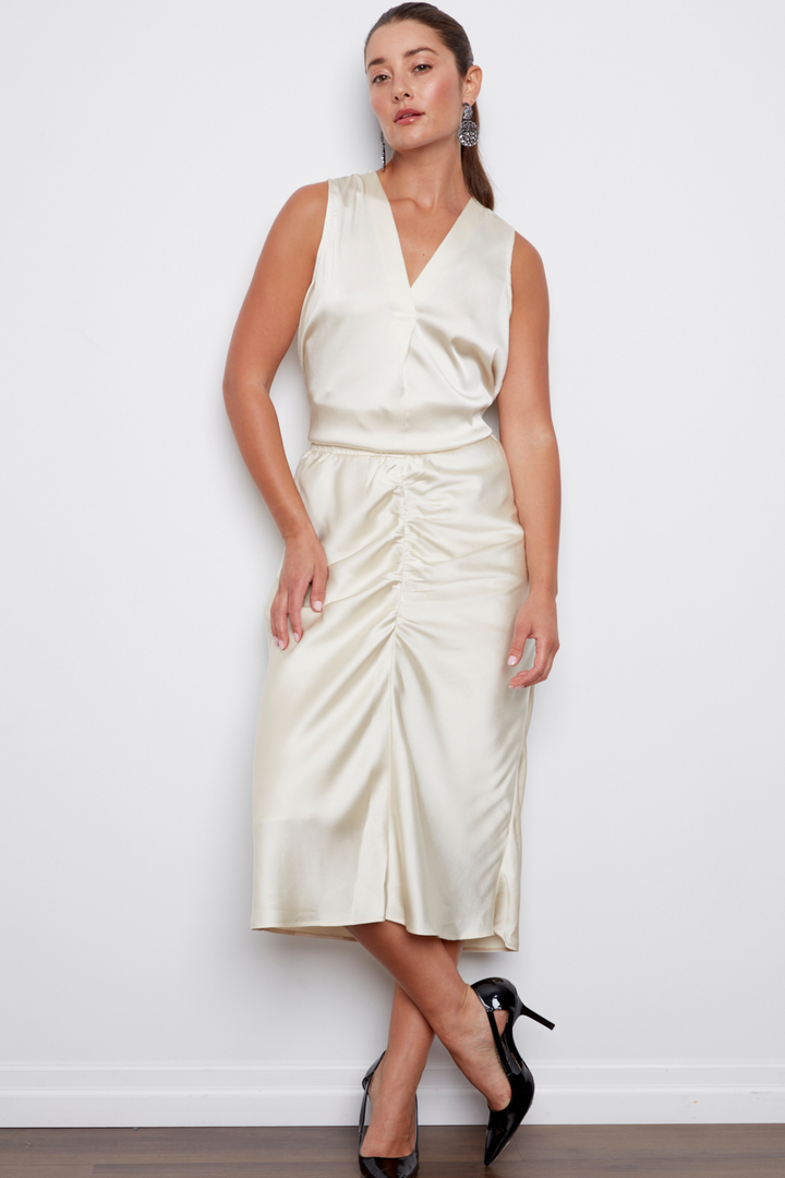 Cayleen Tulip Shaped Elastic Waist Skirt - Champagne