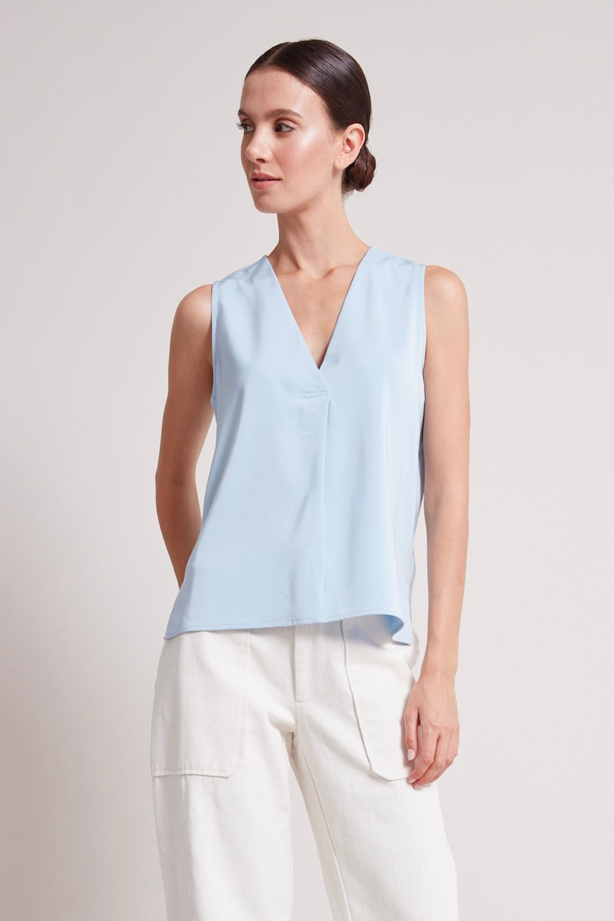 Adroit Atelier True Sleeveless V-Neck Blouse in Skyway available at Barbara Katz