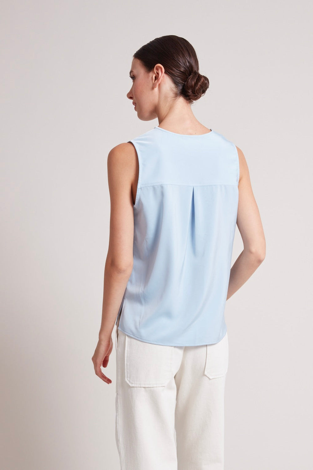 Adroit Atelier True Sleeveless V-Neck Blouse in Skyway available at Barbara Katz